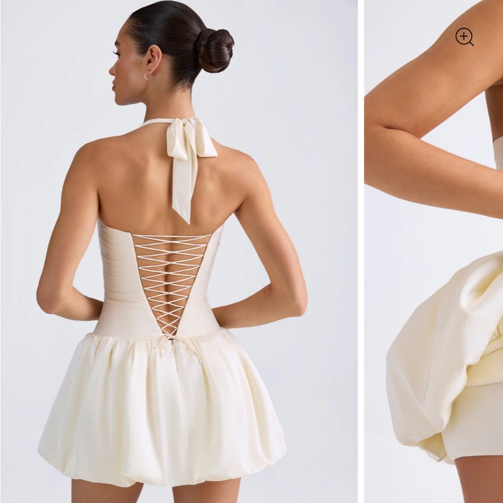LUDMILA from Oh Polly
Halterneck Lace-Up Bubble Hem Corset Micro Mini Dress
